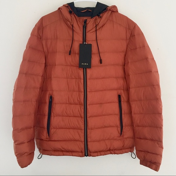 zara men's hooded puffer jacket